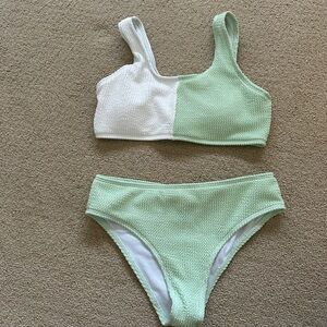 New Kids Two-Tone Mint & White Ribbed Bikini Set